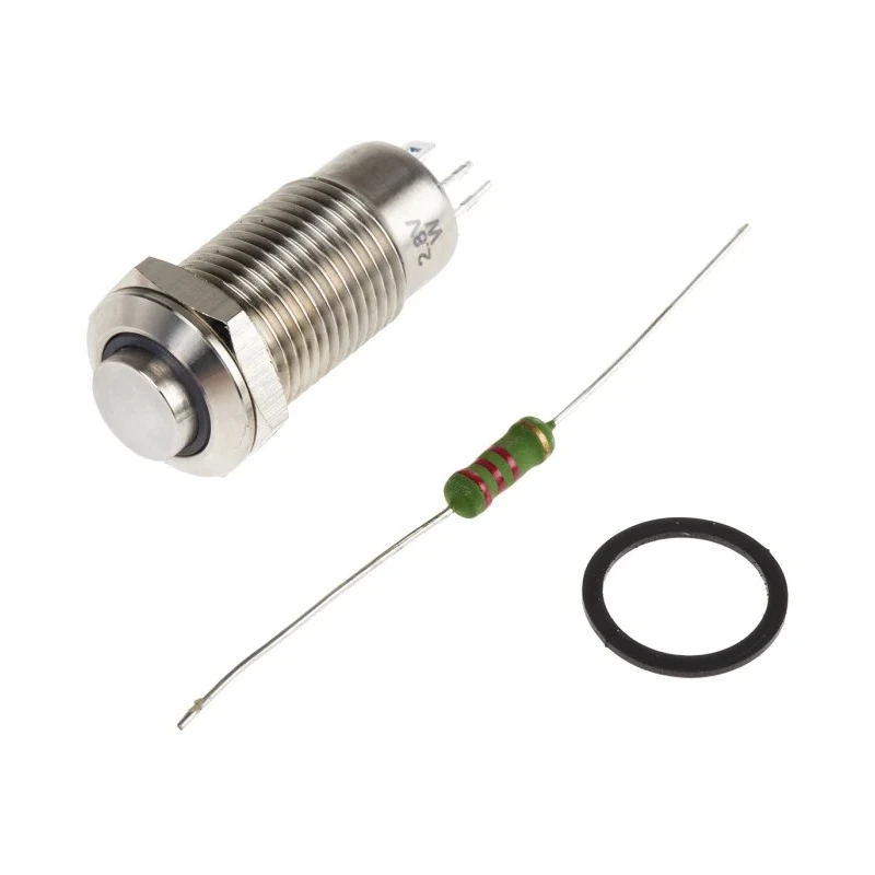 RS PRO Illuminated Push Button Switch, Latching, Panel Mount, 12 mm Cutout, SPST, White LED, IP40, 36V DC, Silver 111-6522