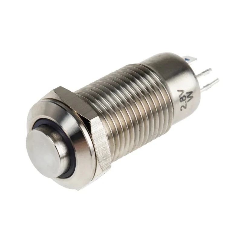 RS PRO Illuminated Push Button Switch, Latching, Panel Mount, 12 mm Cutout, SPST, White LED, IP40, 36V DC, Silver 111-6522