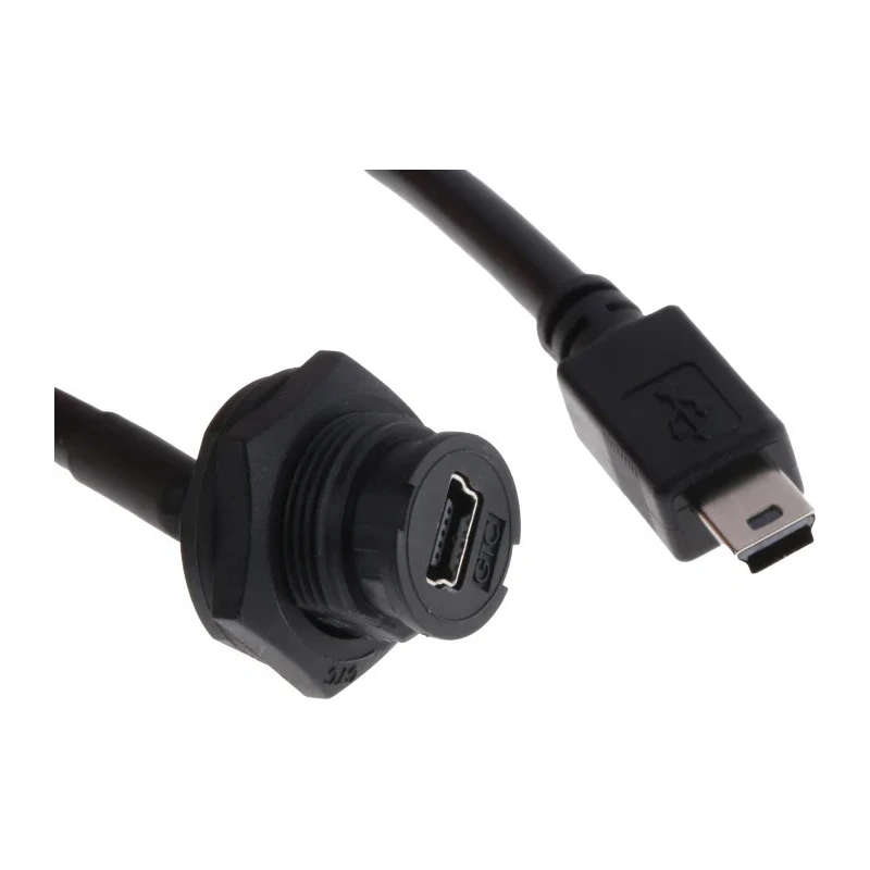 RS PRO Mini USB Type B Male to Female USB Cable 200 mm IP67 Rated Black 100V 111-6755