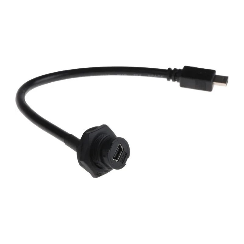RS PRO Mini USB Type B Male to Female USB Cable 200 mm IP67 Rated Black 100V 111-6755
