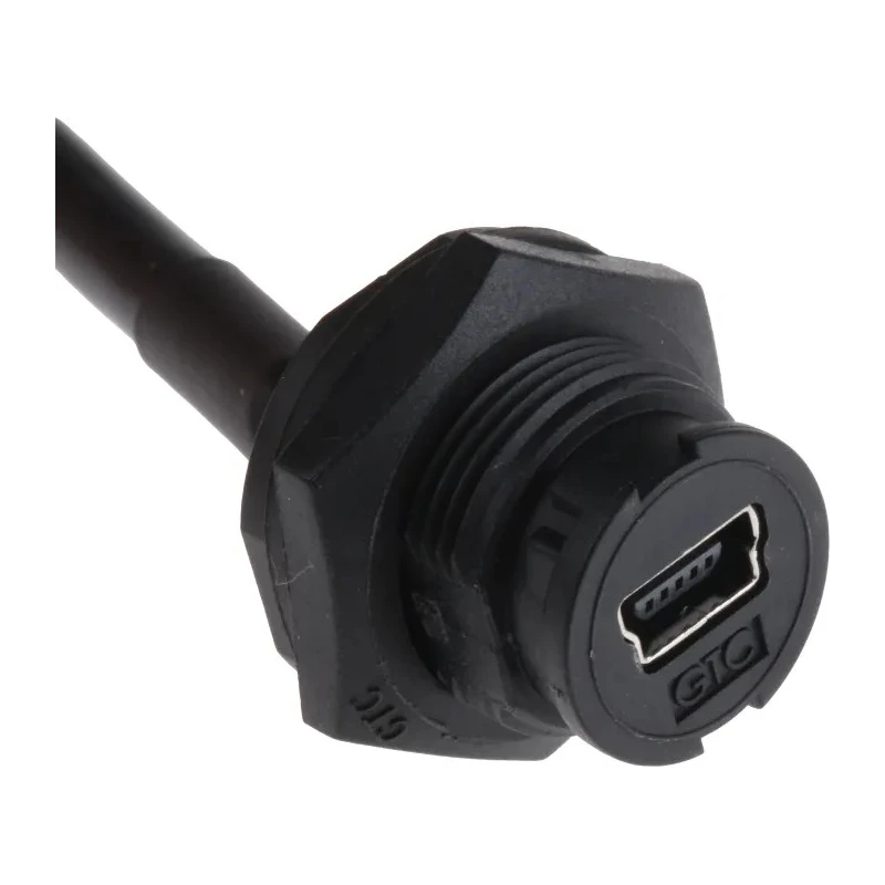 RS PRO Mini USB Type B Male to Female USB Cable 200 mm IP67 Rated Black 100V 111-6755
