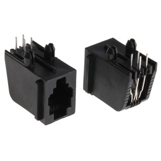TE Connectivity RJ14 Modular Jack Female, Through Hole, Cat3 UTP Shield, Right Angle, 4 Way, 1 Port, 