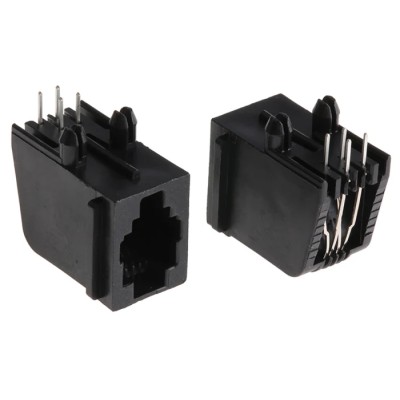 TE Connectivity RJ14 Modular Jack Female, Through Hole, Cat3 UTP Shield, Right Angle, 4 Way, 1 Port, 