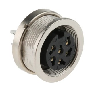 binder Circular Connector Panel Mount, M16, 6 Contacts, Socket Female, IP40, Straight, Solder, Die Cast Zinc 09-0324-00-06