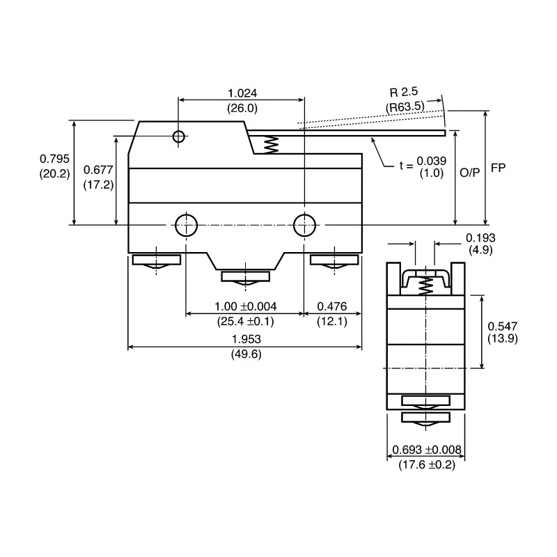 ZF Long Hinge Lever Micro Switch, Screw Terminal, 20A, 250V AC, SPDT GPTBLS01