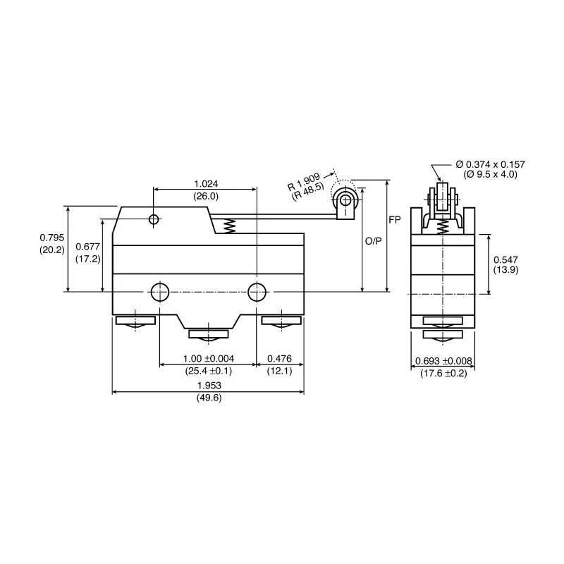 ZF Long Roller Lever Micro Switch, Screw Terminal, 20A, 250 V AC, SPDT GPTCRS01