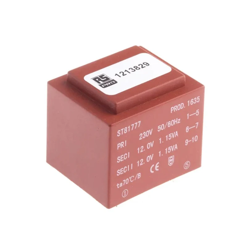 RS PRO 2 x 12 V AC 2 Output PCB Transformer, 230 V AC Primary, 2.3 VA, Independent Secondary, IEC/BS/EN 61558-1, 121-3829