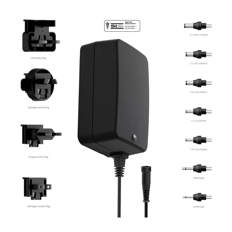 Friwo Interchangeable AC/DC Adapter, 18W, 6V DC Output, 3A, Universal Plug, EDV1898134RS