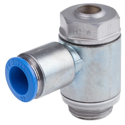 Festo Flow Controller Exhaust Valve GRLA-1/2-QS-12-D, Push-In Connection 12 mm, Chromated Zinc, 0.2–10 Bar, -10°C to 60°C