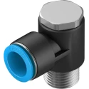 Festo Polybutylene Pneumatic Fitting, Male, Push-In, Nickel-Plated Brass, R 1/2 in, 90° Elbow, QSLV-1/2-16