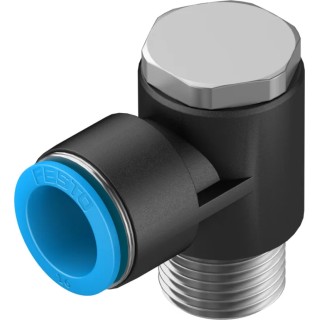Festo Polybutylene Pneumatic Fitting, Male, Push-In, Nickel-Plated Brass, R 1/2 in, 90° Elbow, QSLV-1/2-16
