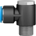 Festo Polybutylene Pneumatic Fitting, Male, Push-In, Nickel-Plated Brass, R 1/2 in, 90° Elbow, QSLV-1/2-16