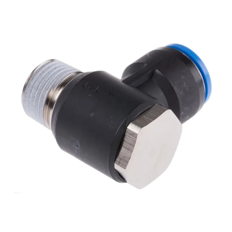Festo Polybutylene Pneumatic Fitting, Male, Push-In, Nickel-Plated Brass, R 1/2 in, 90° Elbow, QSLV-1/2-16