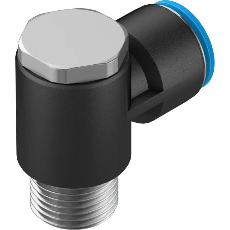 Festo Polybutylene Pneumatic Fitting, Male, Push-In, Nickel-Plated Brass, R 1/2 in, 90° Elbow, QSLV-1/2-16