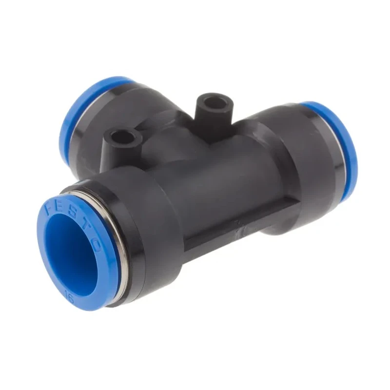 Festo Pneumatic Push-In Tee Tube-to-Tube Adapter, , 16 mm, 14 Bar, POM/Polypropylene/Nickel Plated, FDA/ISO, -10°C to QST-16