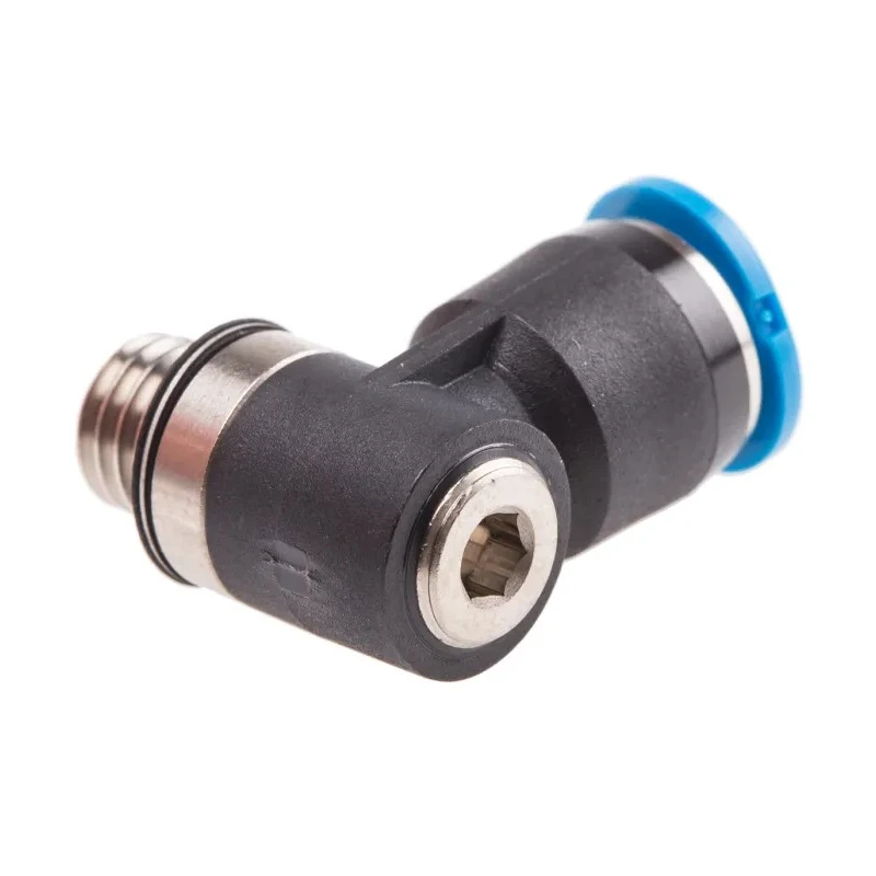 Festo QSMLV Series Polybutylene Pneumatic Elbow Fitting, Male M7, Metric, 6mm Push-in, 130833, 80°C, QSMLV-M7-6-I