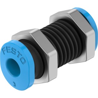 Festo Pneumatic Fitting, Bulkhead Tube-to-Tube Adaptor, Push-in, Polybutylene Terephthalate Reinforced, Stainless QSMS-3