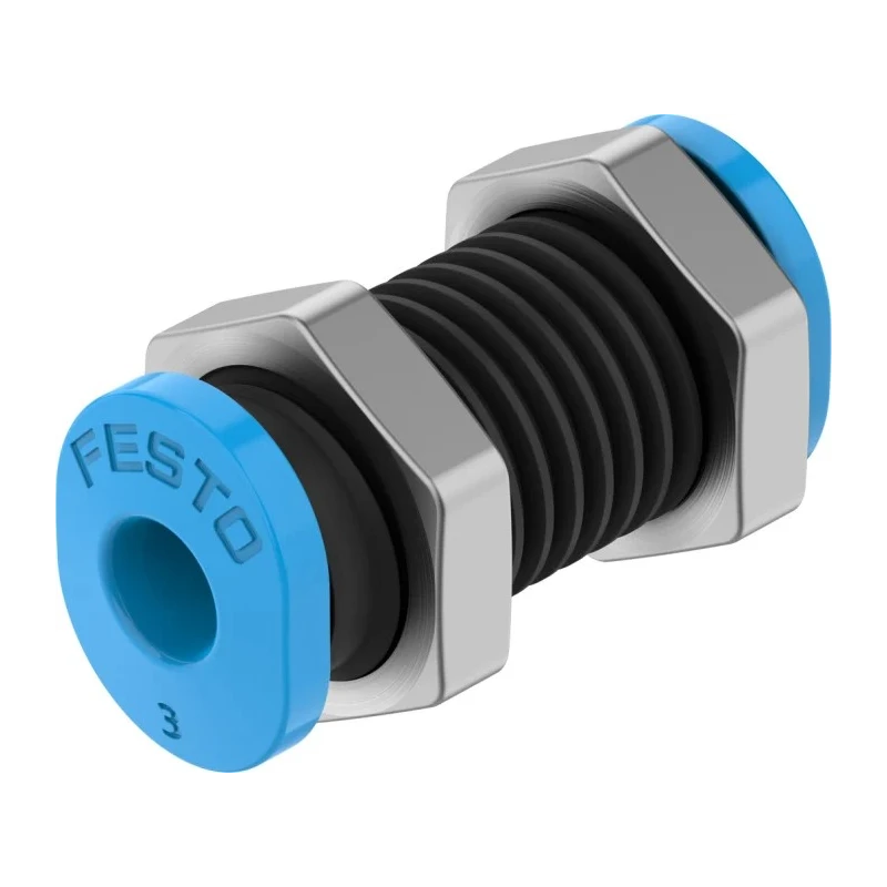 Festo Pneumatic Fitting, Bulkhead Tube-to-Tube Adaptor, Push-in, Polybutylene Terephthalate Reinforced, Stainless QSMS-3
