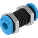 Festo Pneumatic Fitting, Bulkhead Tube-to-Tube Adaptor, Push-in, Polybutylene Terephthalate Reinforced, Stainless QSMS-3