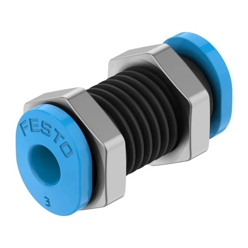 Festo Pneumatic Fitting, Bulkhead Tube-to-Tube Adaptor, Push-in, Polybutylene Terephthalate Reinforced, Stainless QSMS-3