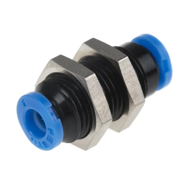 Festo Pneumatic Fitting, Bulkhead Tube-to-Tube Adaptor, Push-in, Polybutylene Terephthalate Reinforced, Stainless QSMS-3