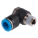 Festo QSLV Series Polybutylene Terephthalate Pneumatic Fitting, Male, R 1/4 in, 10mm Push-in Elbow QSLV-1/4-10
