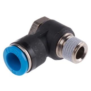 Festo QSLV Series Polybutylene Terephthalate Pneumatic Fitting, Male, R 1/4 in, 10mm Push-in Elbow QSLV-1/4-10