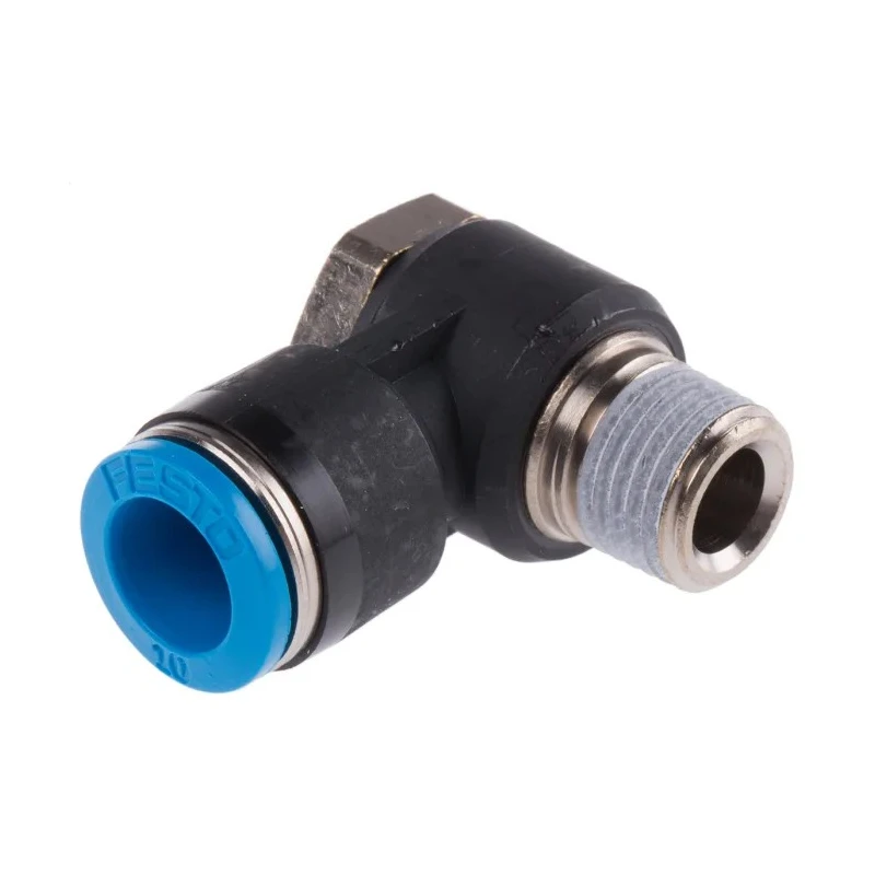 Festo QSLV Series Polybutylene Terephthalate Pneumatic Fitting, Male, R 1/4 in, 10mm Push-in Elbow QSLV-1/4-10