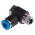 Festo Polybutylene Terephthalate Pneumatic Elbow Fitting, Male, Push-in, R 1/8 in, 6mm, 90°, QSLV-1/8-6