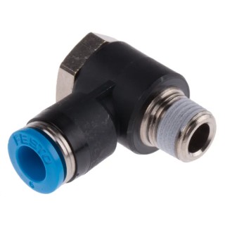 Festo Polybutylene Terephthalate Pneumatic Elbow Fitting, Male, Push-in, R 1/8 in, 6mm, 90°, QSLV-1/8-6