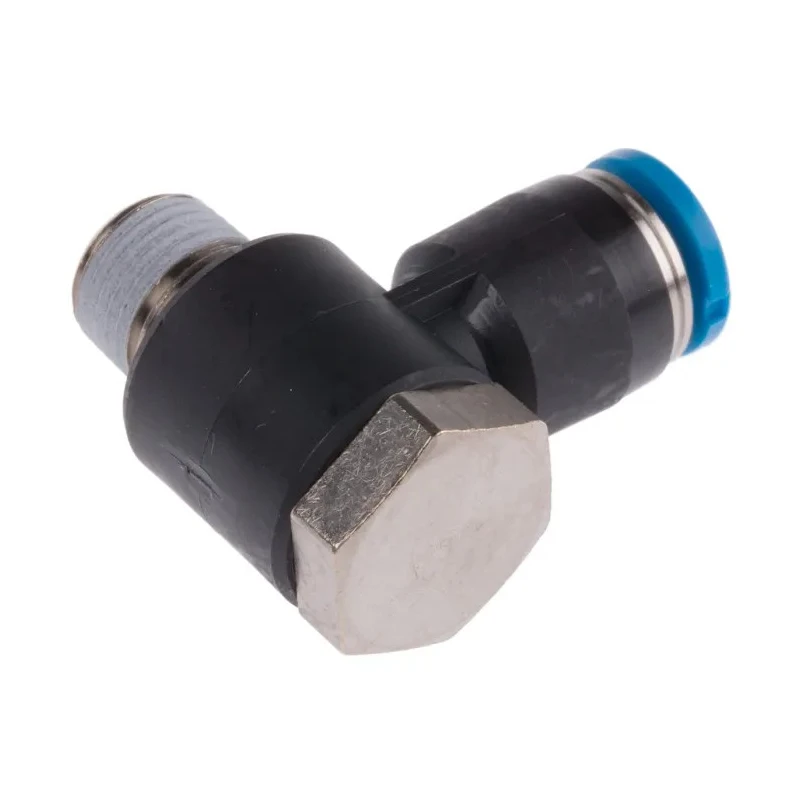Festo Polybutylene Terephthalate Pneumatic Elbow Fitting, Male, Push-in, R 1/8 in, 6mm, 90°, QSLV-1/8-6