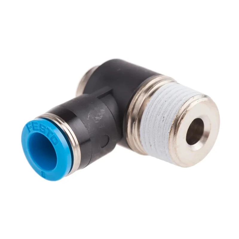 Festo QSLV Series Polybutylene Pneumatic Elbow Fitting, Male, Push-in, R 3/8 in Thread, 8mm Tube QSLV-3/8-8-I