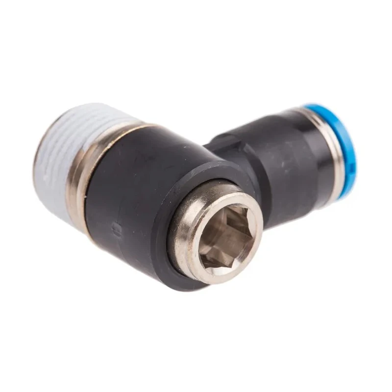 Festo QSLV Series Polybutylene Pneumatic Elbow Fitting, Male, Push-in, R 3/8 in Thread, 8mm Tube QSLV-3/8-8-I