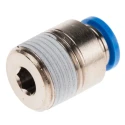 Festo Pneumatic Fitting Push-in 8mm, Male, R Thread, Brass, Nickel Finish QS-3/8-8-I