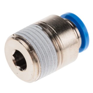 Festo Pneumatic Fitting Push-in 8mm, Male, R Thread, Brass, Nickel Finish QS-3/8-8-I