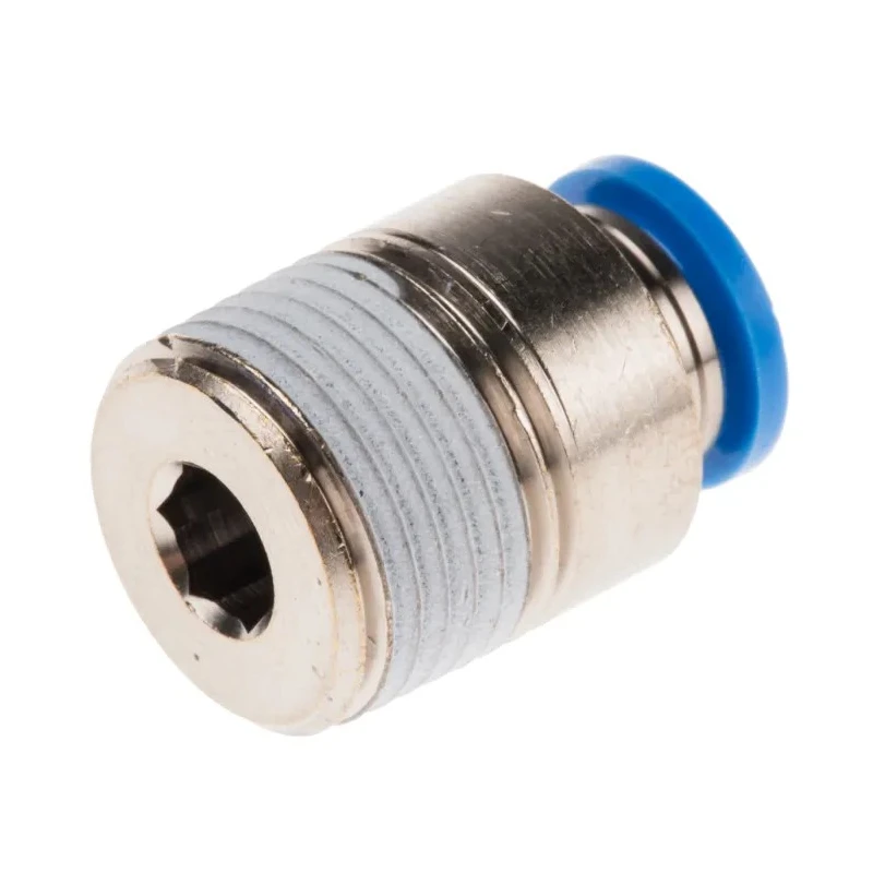 Festo Pneumatic Fitting Push-in 8mm, Male, R Thread, Brass, Nickel Finish QS-3/8-8-I