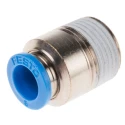 Festo Pneumatic Fitting Push-in 8mm, Male, R Thread, Brass, Nickel Finish QS-3/8-8-I
