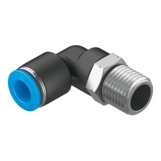 Festo Polybutylene Terephthalate Pneumatic Elbow Fitting, Male R 1/4 in, 8mm Push-In, Nickel Finish QSL-1/4-8