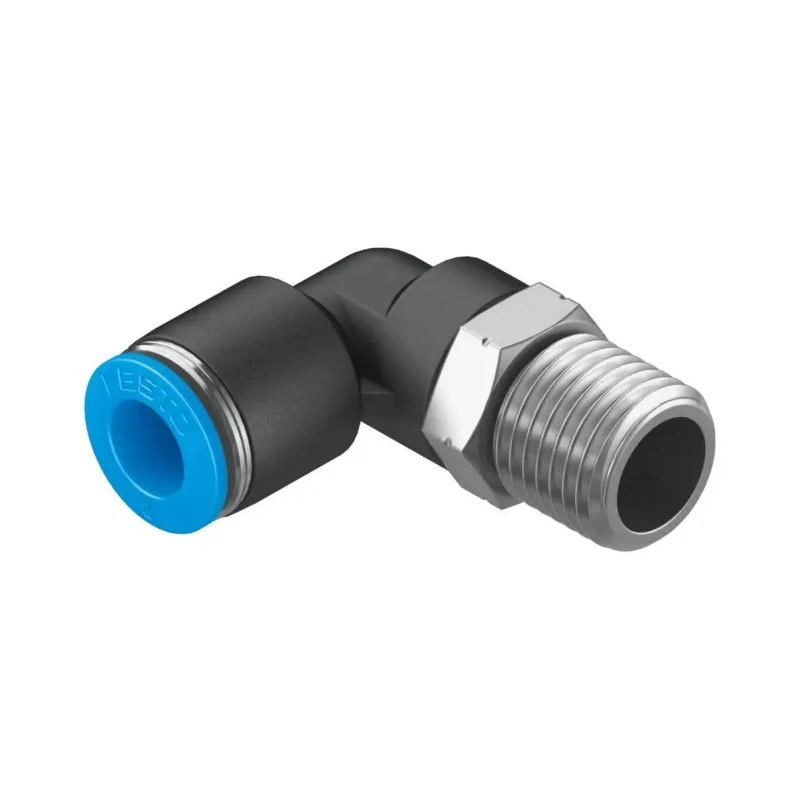 Festo Polybutylene Terephthalate Pneumatic Elbow Fitting, Male R 1/4 in, 8mm Push-In, Nickel Finish QSL-1/4-8