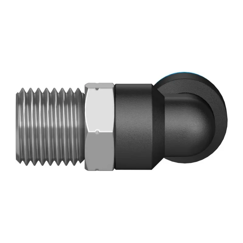 Festo Polybutylene Terephthalate Pneumatic Elbow Fitting, Male R 1/4 in, 8mm Push-In, Nickel Finish QSL-1/4-8