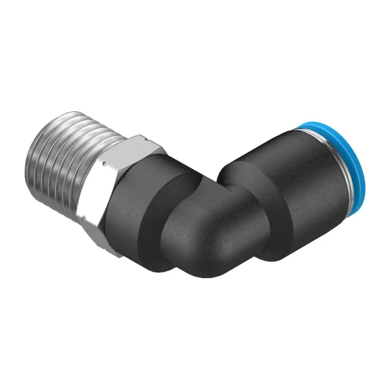 Festo Polybutylene Terephthalate Pneumatic Elbow Fitting, Male R 1/4 in, 8mm Push-In, Nickel Finish QSL-1/4-8