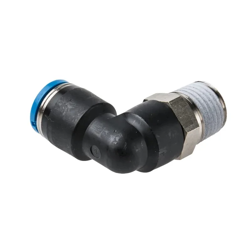 Festo Polybutylene Terephthalate Pneumatic Elbow Fitting, Male R 1/4 in, 8mm Push-In, Nickel Finish QSL-1/4-8