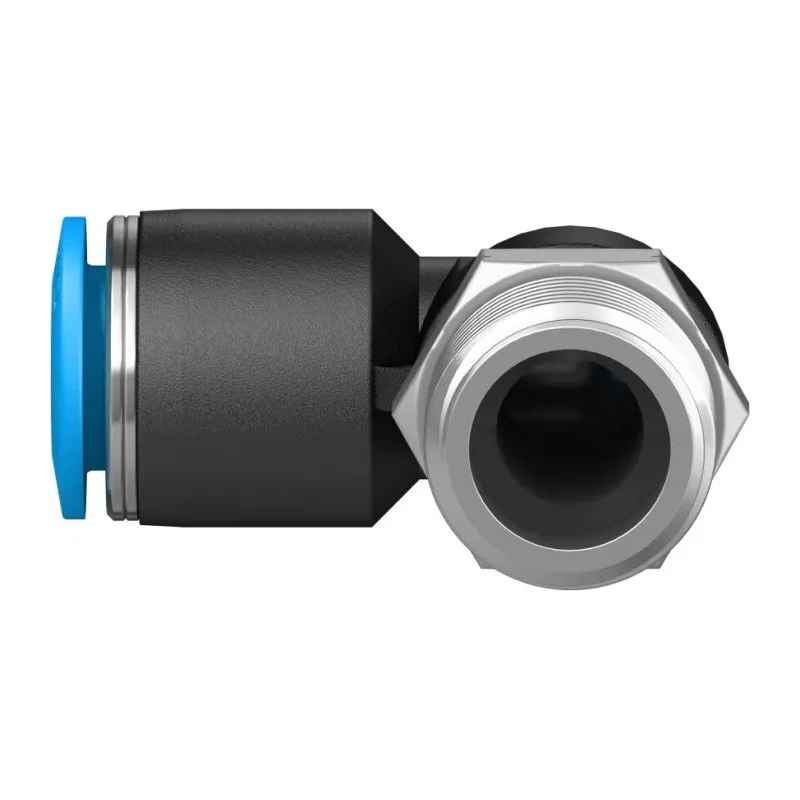 Festo Polybutylene Terephthalate Pneumatic Elbow Fitting, Male R 1/4 in, 8mm Push-In, Nickel Finish QSL-1/4-8