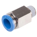 Festo QS Series Straight Pneumatic Fitting, Male R 1/8 Push-in 8mm Brass, Nickel Finish QS-1/8-8