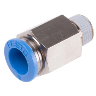 Festo QS Series Straight Pneumatic Fitting, Male R 1/8 Push-in 8mm Brass, Nickel Finish QS-1/8-8