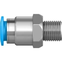 Festo QS Series Straight Pneumatic Fitting, Male R 1/8 Push-in 8mm Brass, Nickel Finish QS-1/8-8