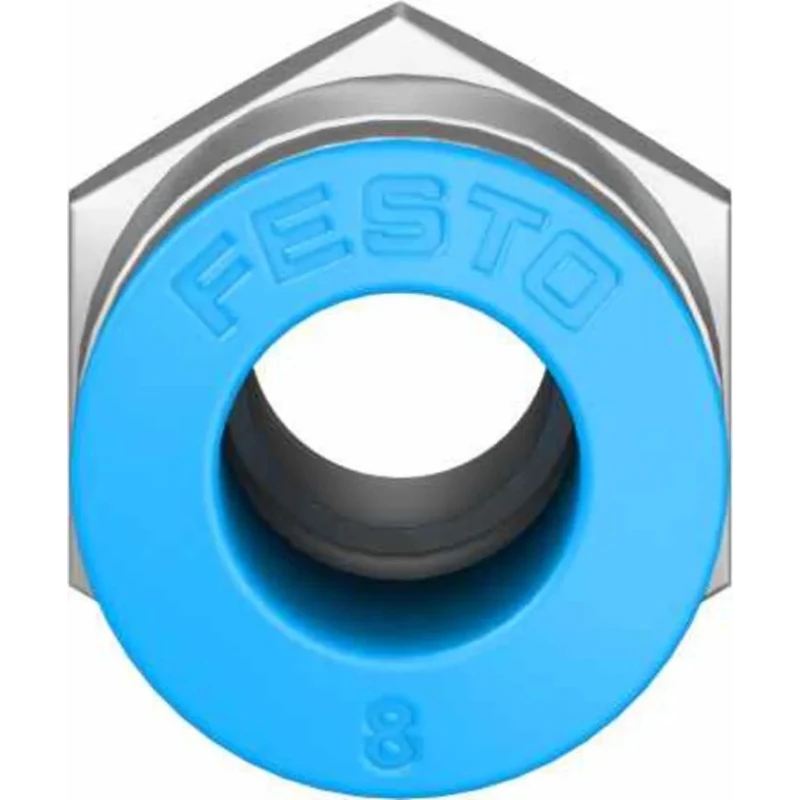 Festo QS Series Straight Pneumatic Fitting, Male R 1/8 Push-in 8mm Brass, Nickel Finish QS-1/8-8