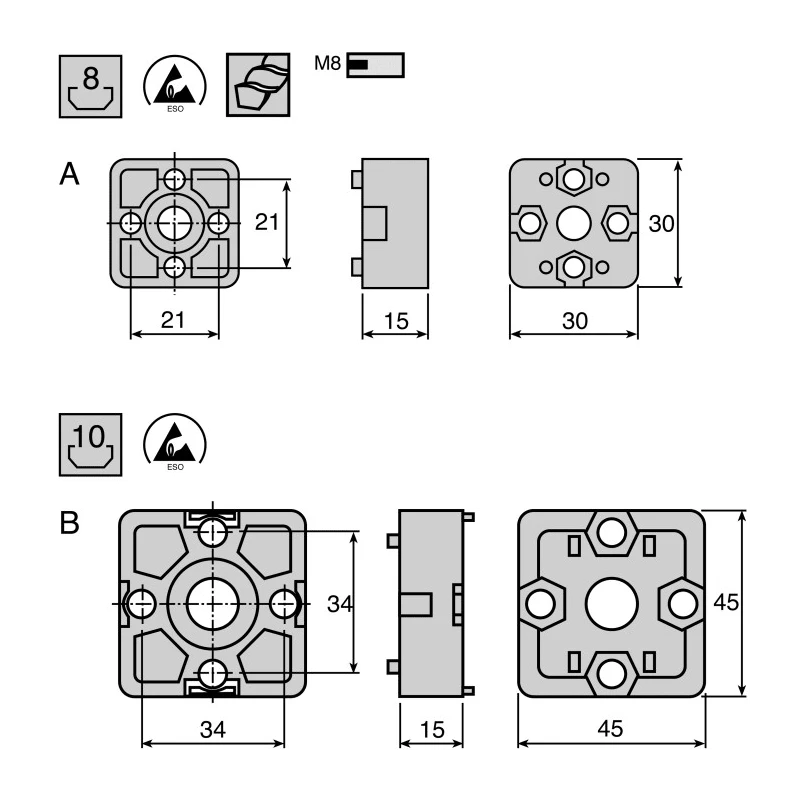 Bosch Rexroth S6 End Connector for Strut Profile 30 mm, Aluminium, Groove Size 8 mm 3842538656