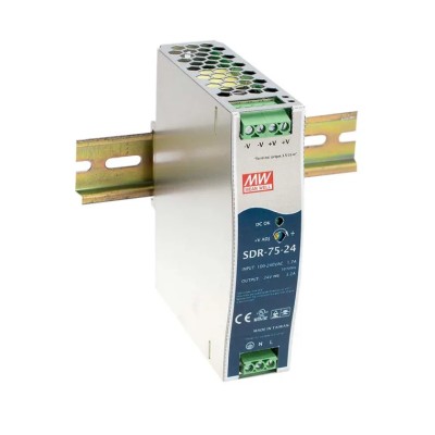Mean Well Switched Mode DIN Rail Power Supply 370V DC / 264V AC Input, 15V DC 6.3A 75W, SDR-75-12
