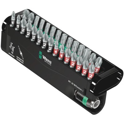 Wera Hex, Pozidriv, Phillips, Torx Impact Bit Set, Chrome Vanadium Steel, 30 Pieces 1/4 Inch 05057430001